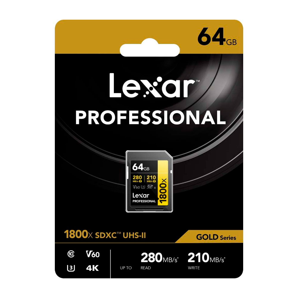 CARTAO DE MEMORIA 64GB PROFESSIONAL 1800X SDXC UHS-II GOLD SERIES LEXAR LSD1800064G-BNNNU - ATE 280/