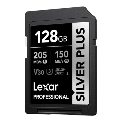 CARTAO DE MEMORIA 128GB PROFESSIONAL SILVER PLUS SDXC UHS-I LEXAR LSDSIPL128G-BNNNU - ATE 205/150MB/
