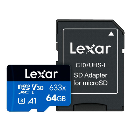 CARTAO DE MEMORIA 64GB 633x MICROSDXC UHS-I BLUE SERIES LEXAR LSDMI64GBBNL633A - ATE 100MB/S