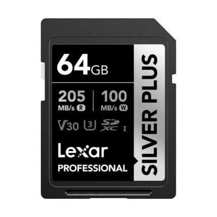 CARTAO DE MEMORIA 64GB PROFESSIONAL SILVER PLUS SDXC UHS-I LEXAR LSDSIPL064G-BNNNU - ATE 205/100MB/S