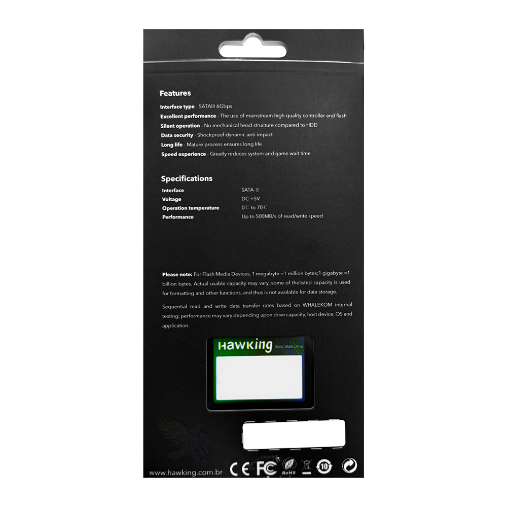 SSD Hawking 480GB 2.5'' Sata III 6GB/S 500/450MB/s - HSTV-SATA480W